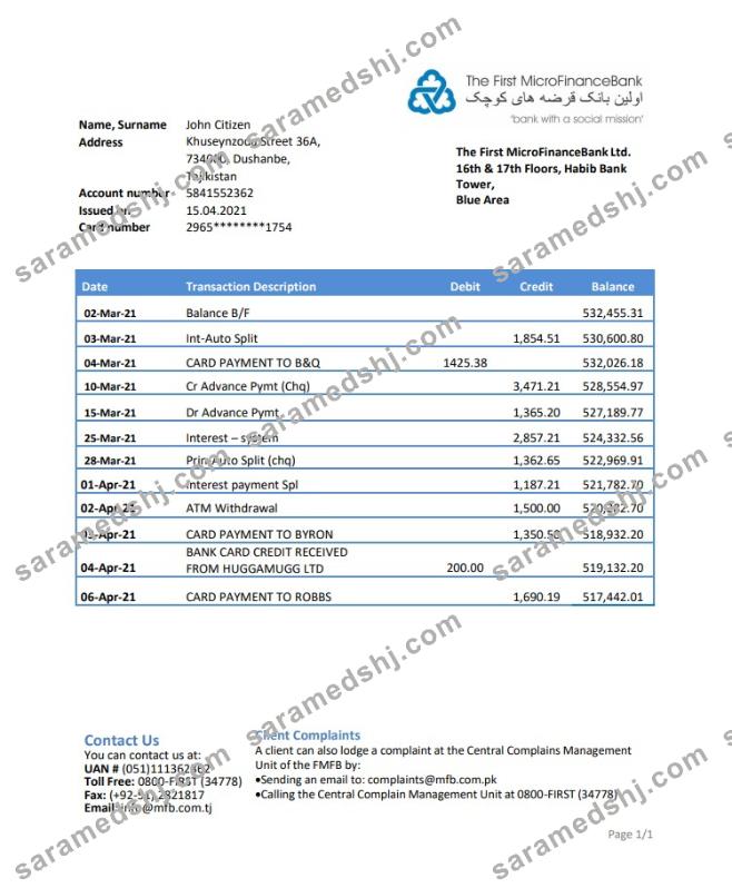 Tajikistan The First MicroFinance (FMFB) excel pdf